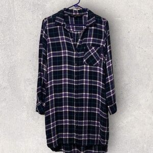 Gap + Pendleton Women's Blue Plaid LS Button Front Shirt Dress Size S